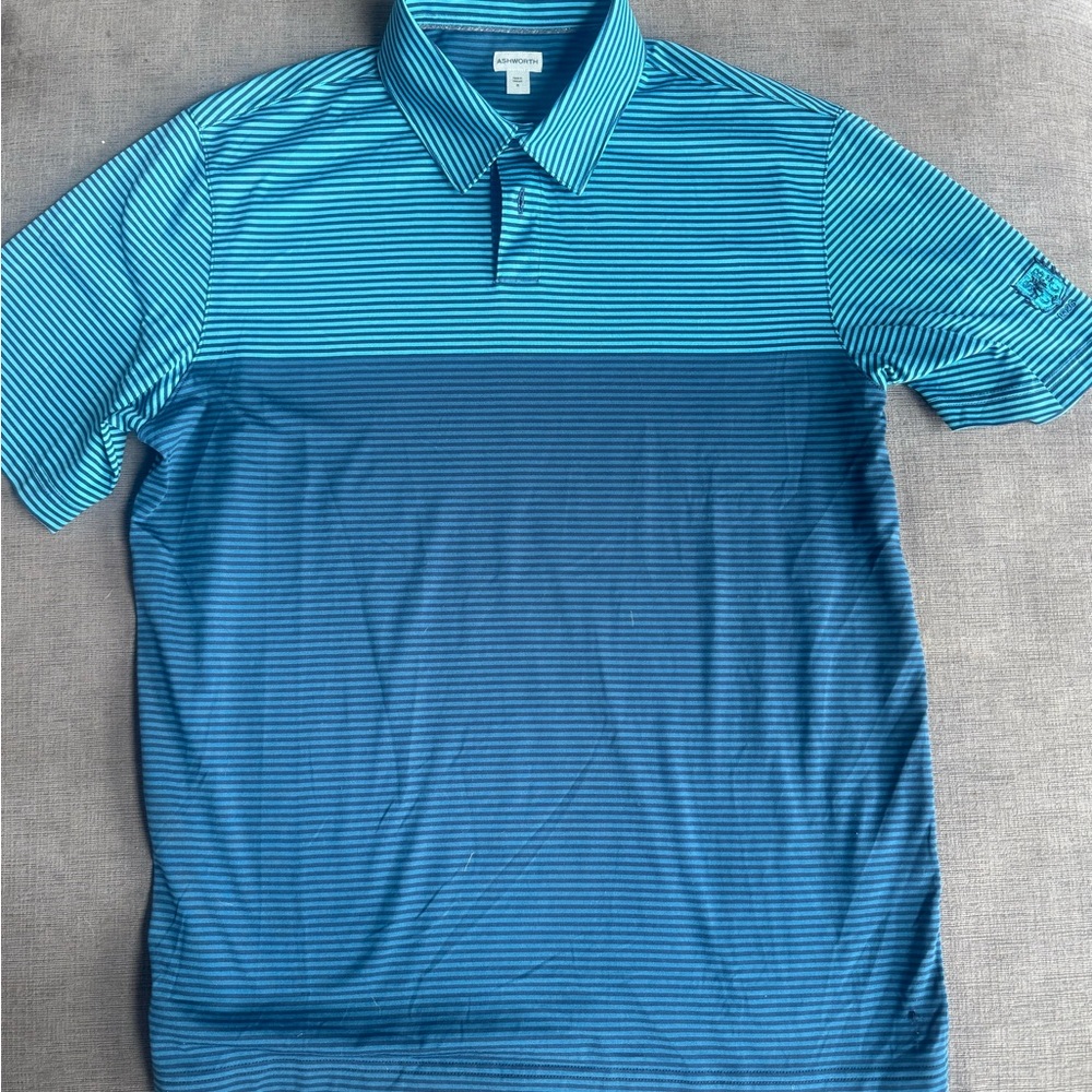 Sara Bay Country Club Men's Blue Striped Polo Shirt Medium